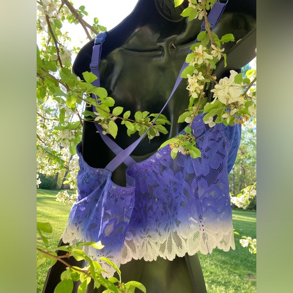 Womens Blue Lace Bralette With Removable Pads Crossover Back Straps Adjustable - Picture 5 of 7